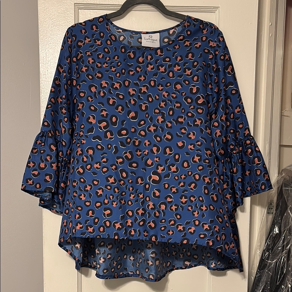 Elegant Blue and Orange Animal Print Blouse